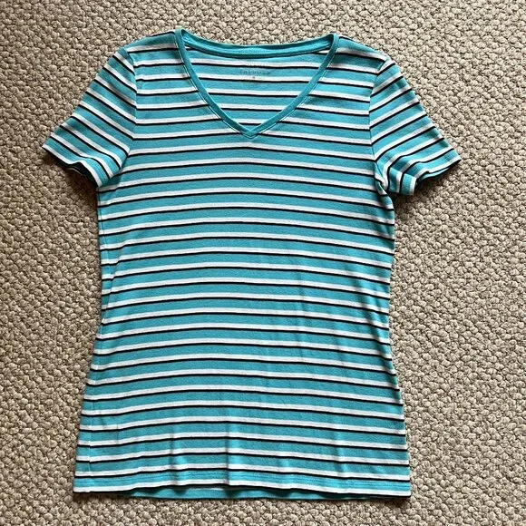 TALBOTS  -- Cotton V-Neck Tee - Merida Stripe -- Excellent Condition - Picture 7 of 13